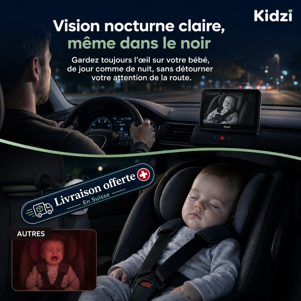 Kidzi SafeView™ — Caméra Bébé Voiture
