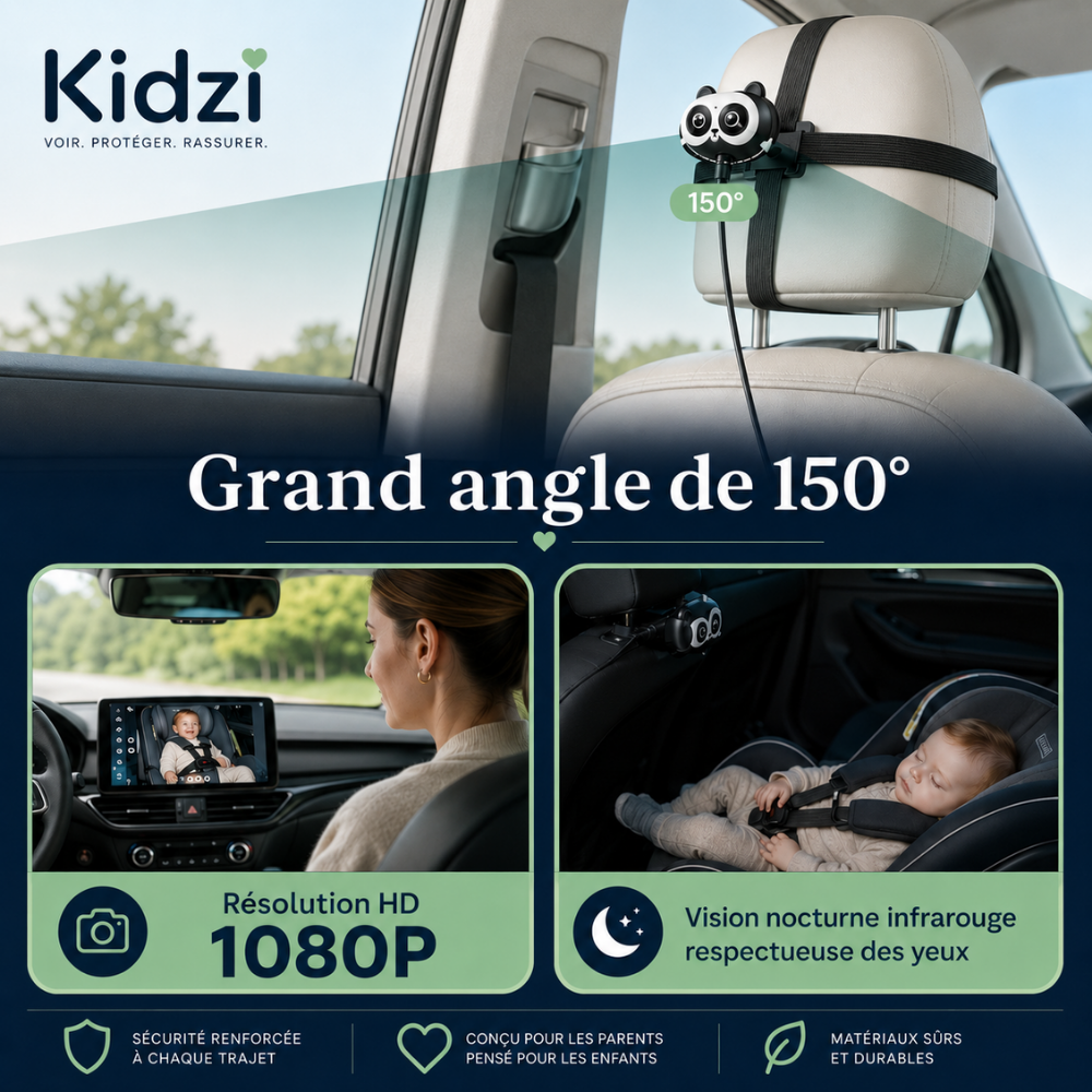 Kidzi SafeView™ — Caméra Bébé Voiture